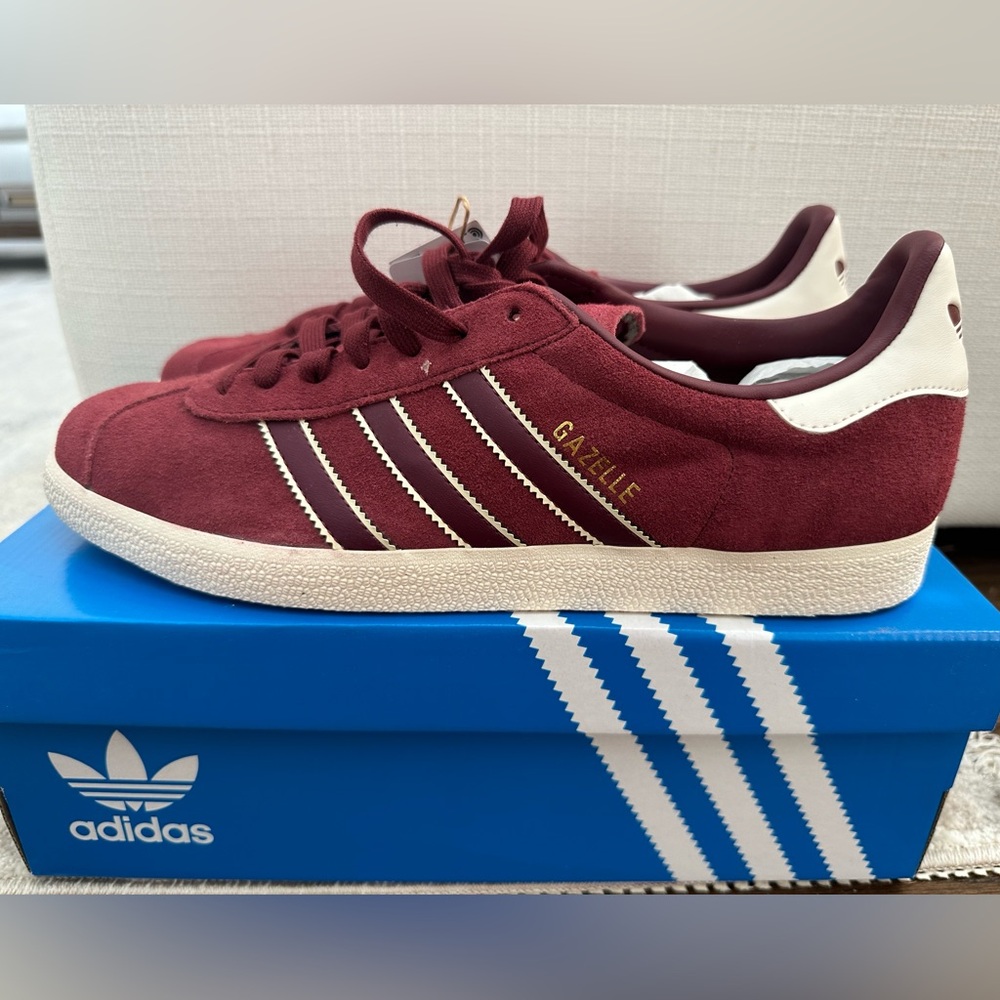 adidas Gazelle Maroon and White Sneakers